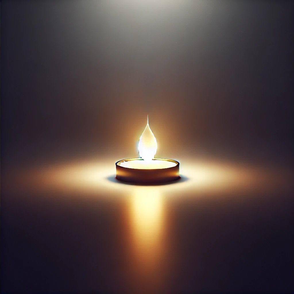 Eine einzelne Flamme im Dunkel